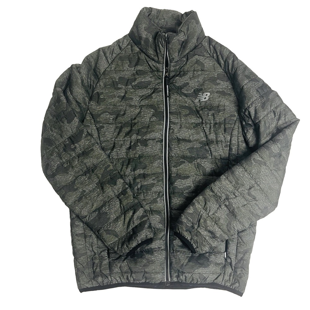 New Balance Youth/Young Adult S Insulated Puffer Jacket Gray Green Camo Full Zip